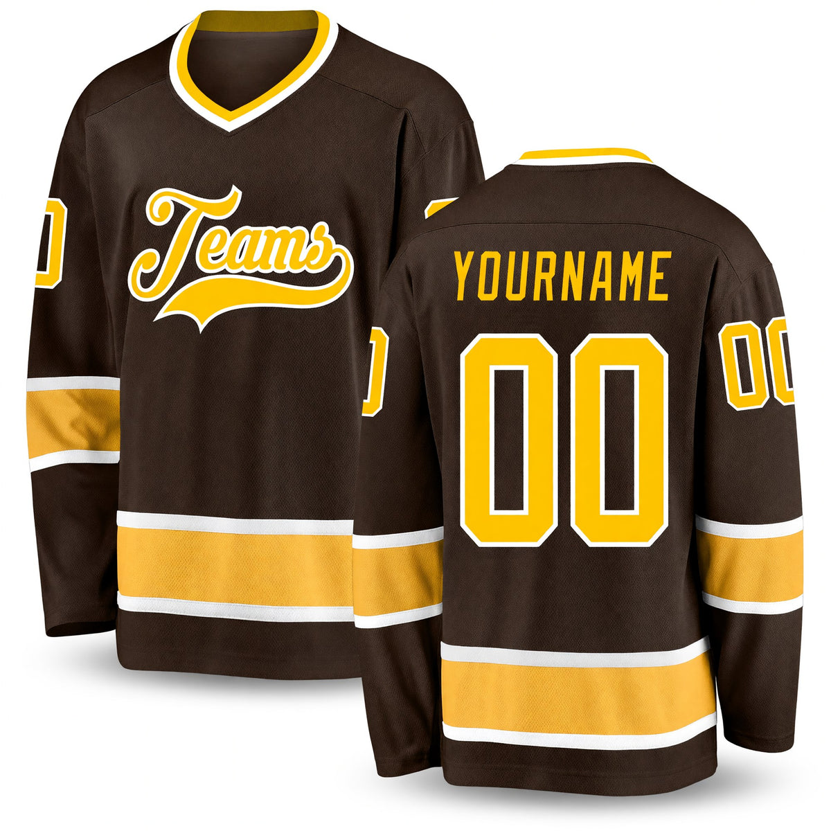 Custom Brown Gold-White Hockey Jersey