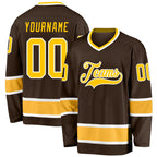 Custom Brown Gold-White Hockey Jersey photo 1
