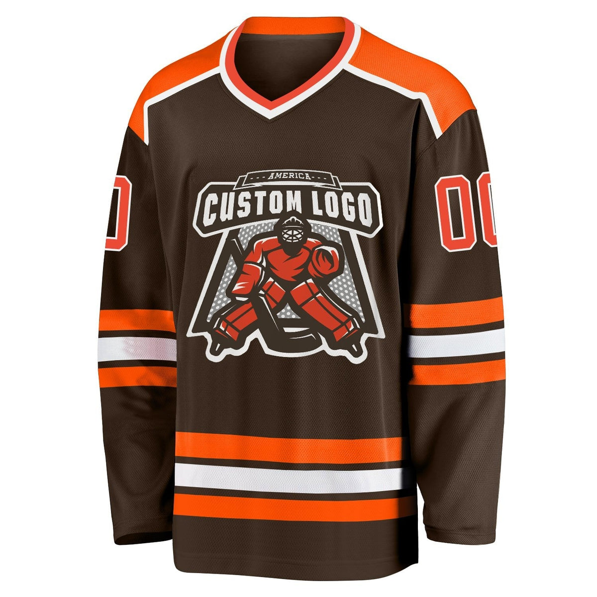 Custom Brown Orange-White Hockey Jersey photo 2