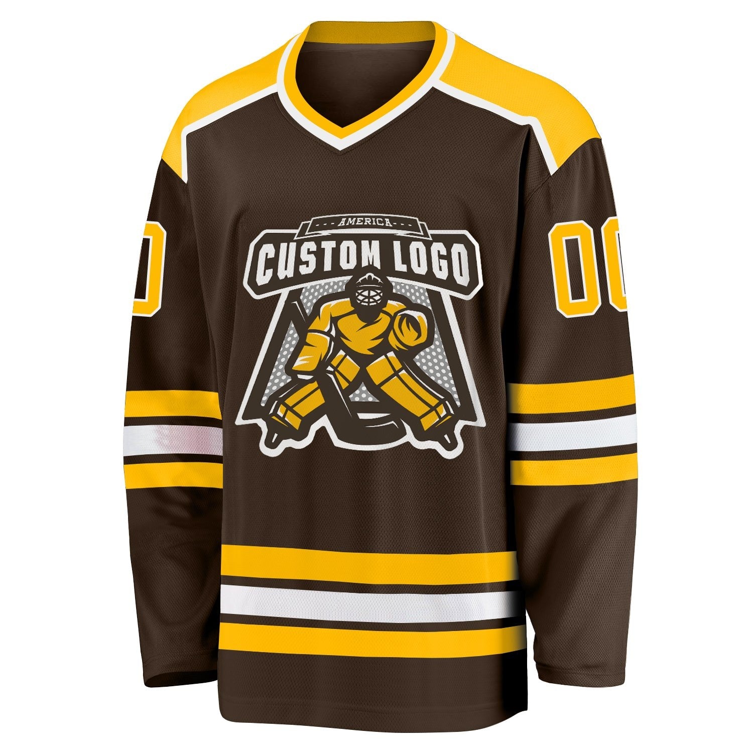 Custom Brown Gold-White Hockey Jersey photo 2