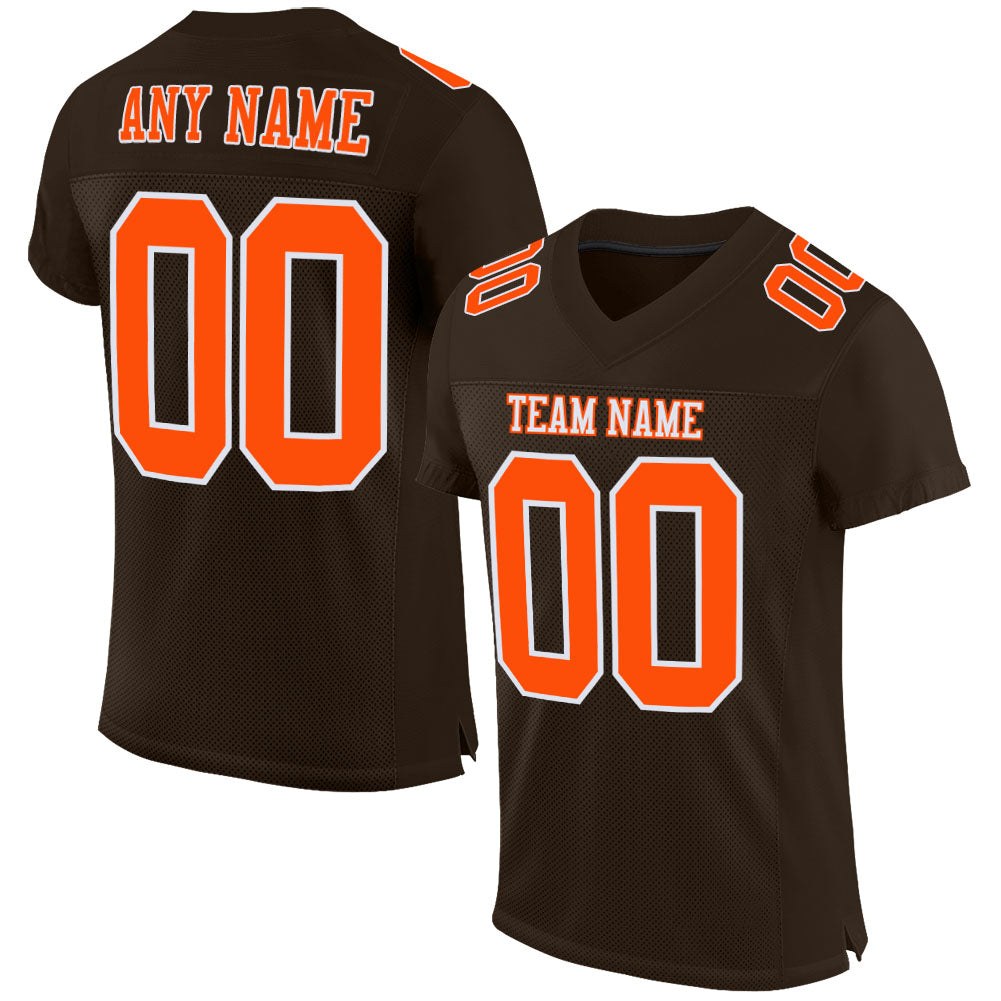 Custom Brown Orange-White Mesh Authentic Football Jersey photo 1