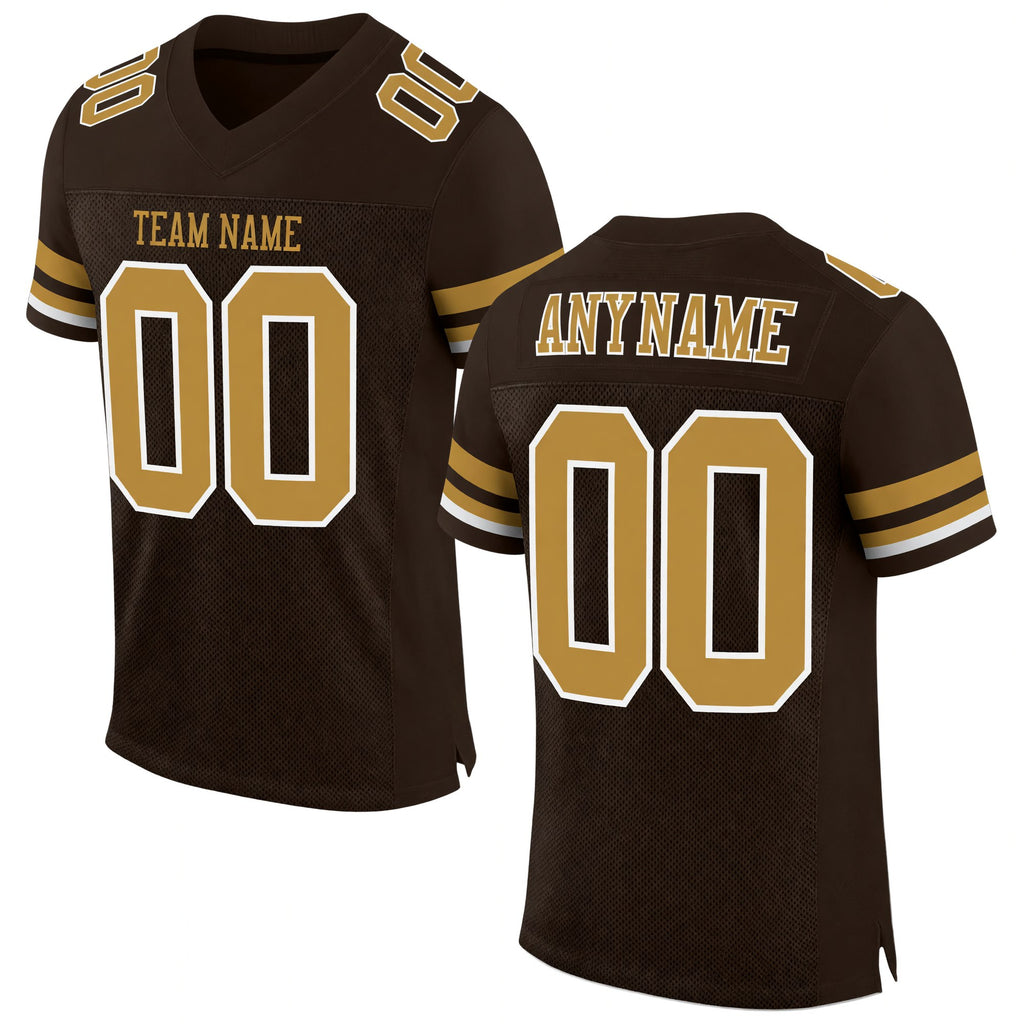 Custom Brown Old Gold-White Mesh Authentic Football Jersey