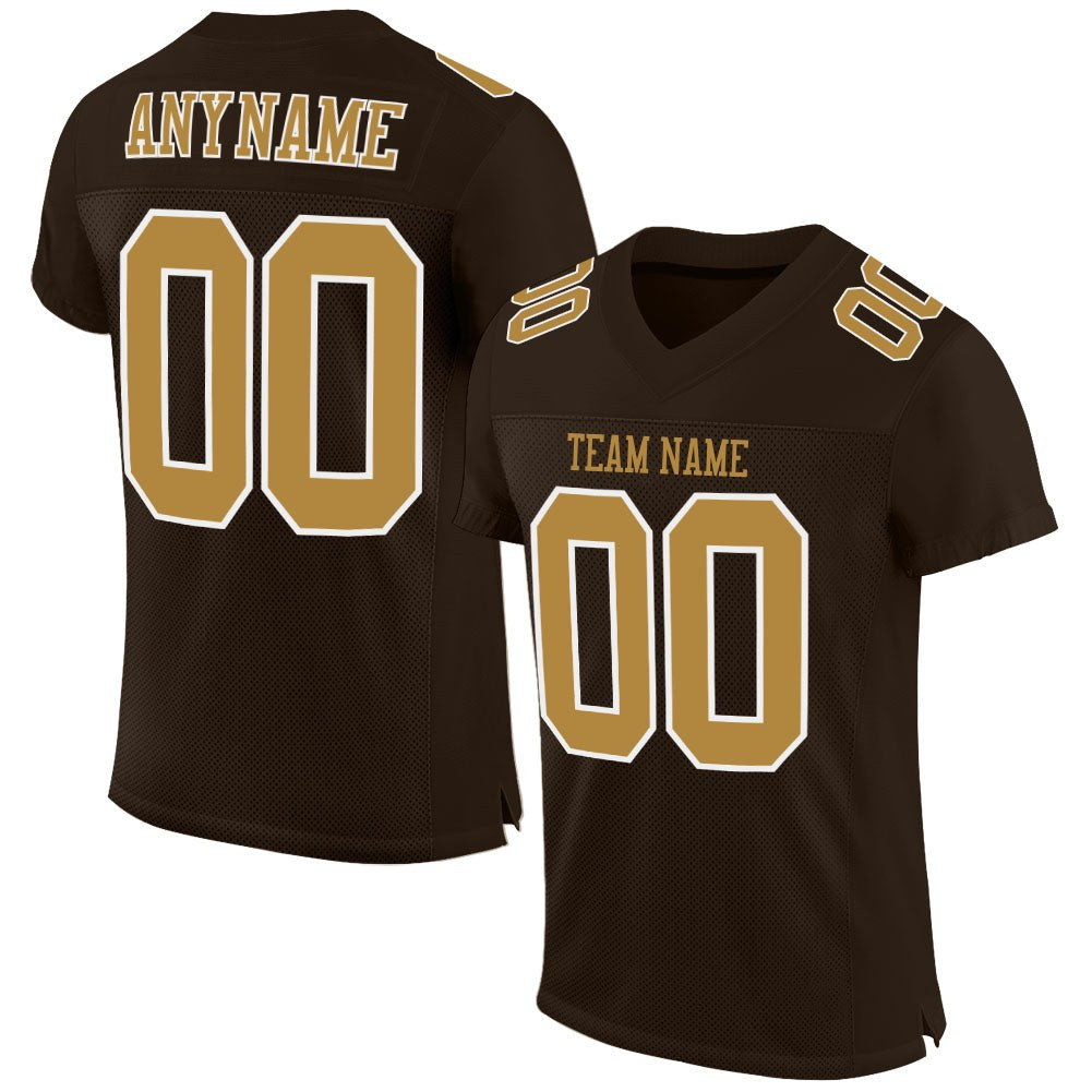 Custom Brown Old Gold-White Mesh Authentic Football Jersey photo 1