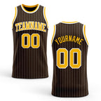 Custom Brown White Pinstripe Gold Authentic Basketball Jersey