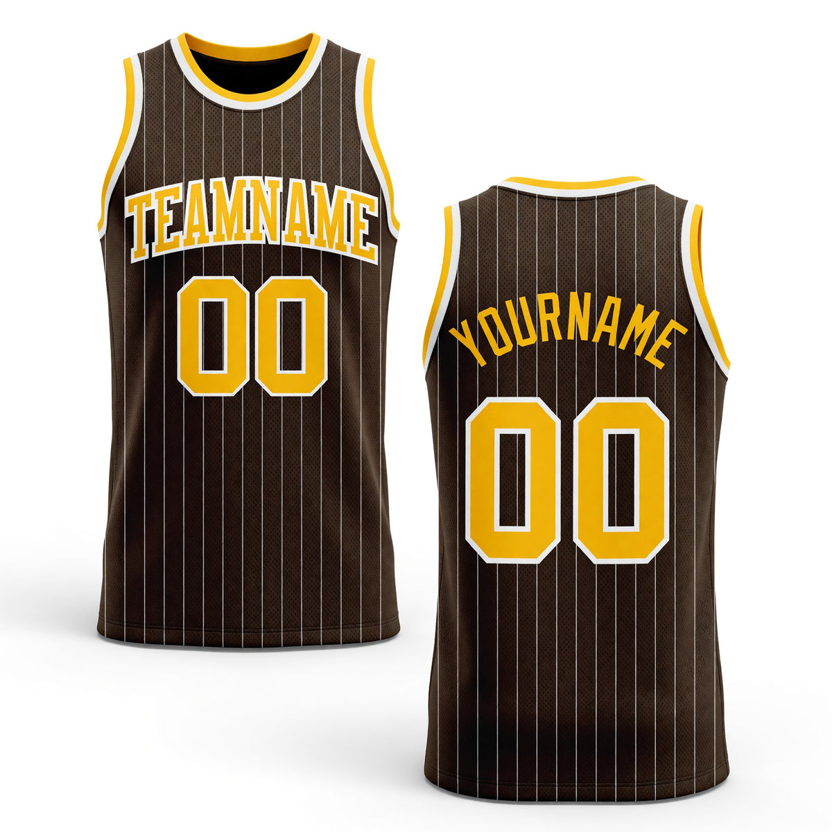 Custom Brown White Pinstripe Gold Authentic Basketball Jersey