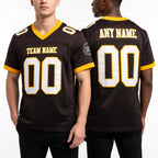 Custom Brown White-Gold Mesh Authentic Football Jersey worn front and back