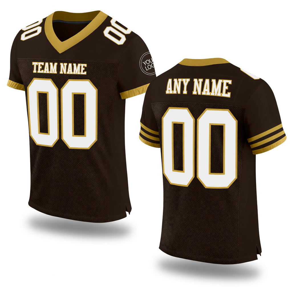Custom Brown White-Old Gold Mesh Authentic Football Jersey