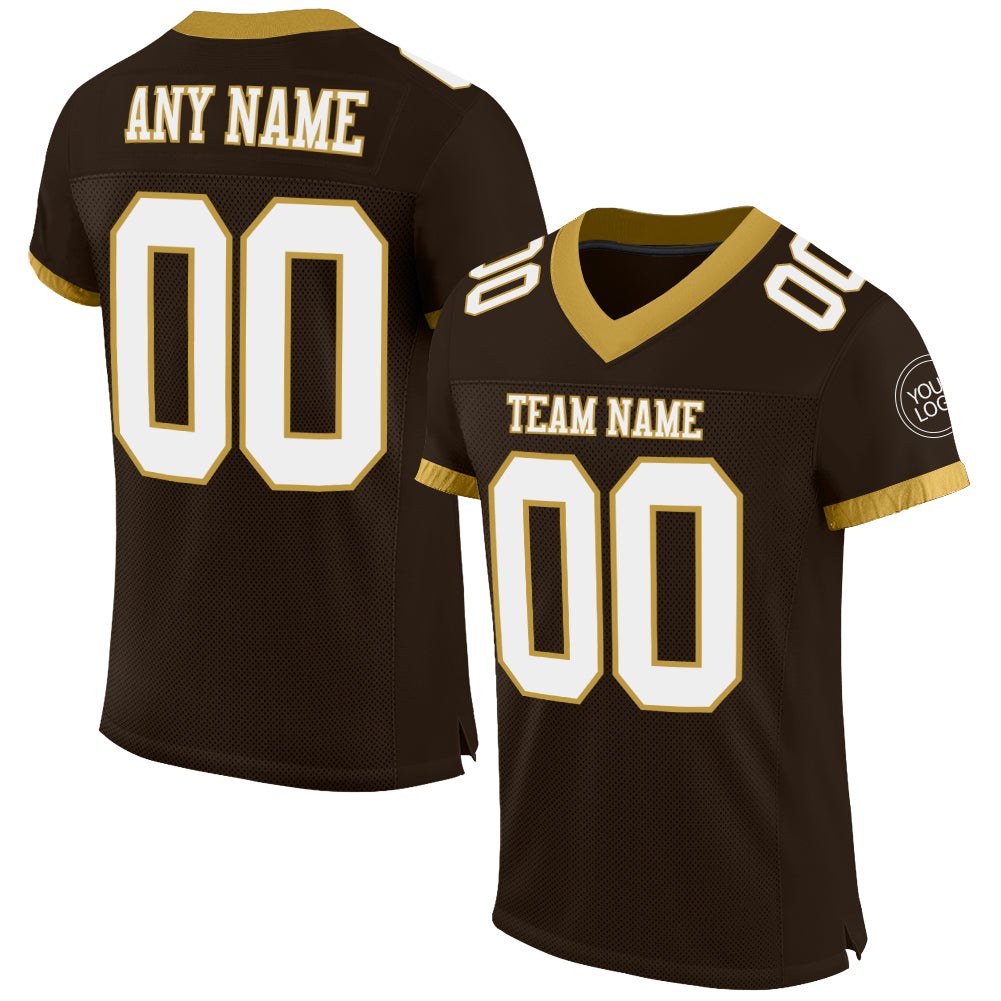 Custom Brown White-Old Gold Mesh Authentic Football Jersey photo 1