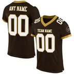Custom Brown White-Old Gold Mesh Authentic Football Jersey photo 1