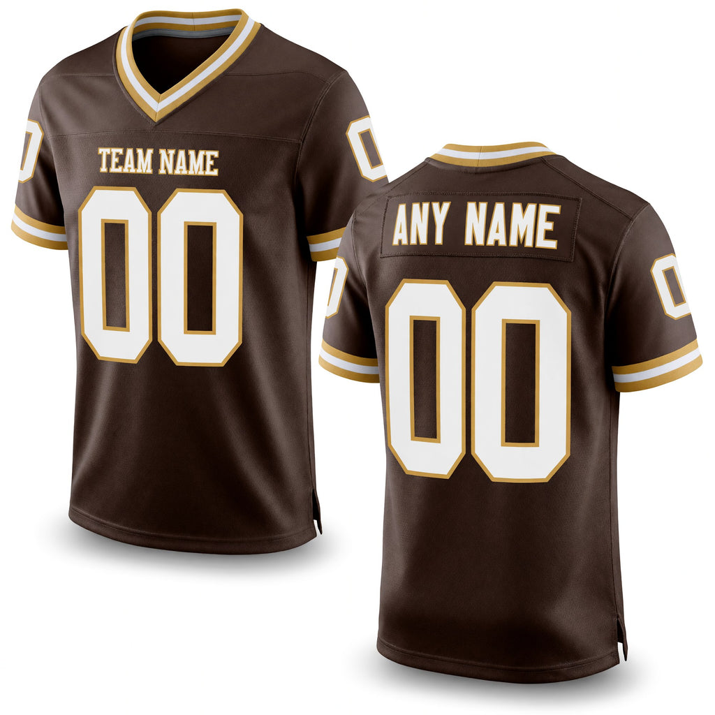 Custom Brown White-Old Gold Mesh Authentic Throwback Football Jersey