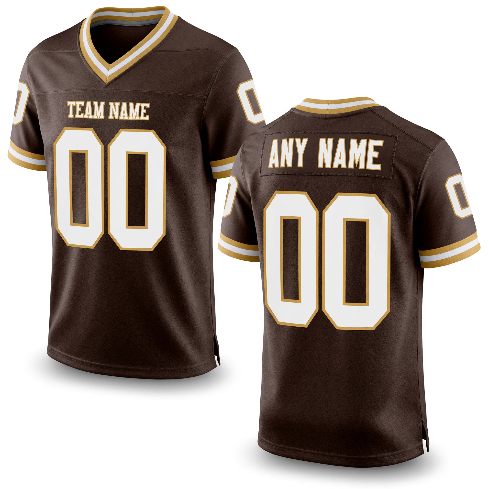 Custom Brown White-Old Gold Mesh Authentic Throwback Football Jersey