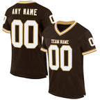 Custom Brown White-Old Gold Mesh Authentic Throwback Football Jersey photo 1
