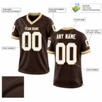 Custom Brown Mesh Authentic Football Jersey with White and Old Gold Lettering Design 0176 customization guide