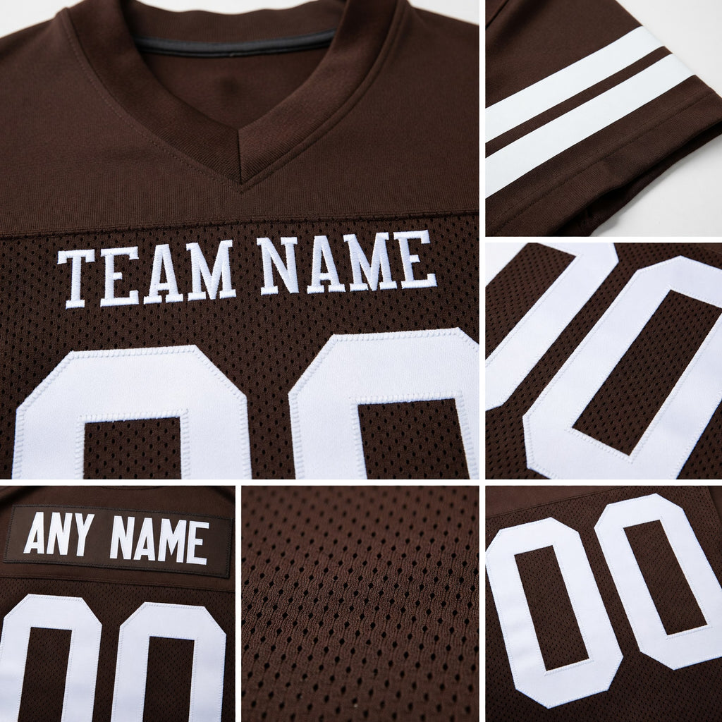 Custom Brown White Mesh Authentic Football Jersey detail