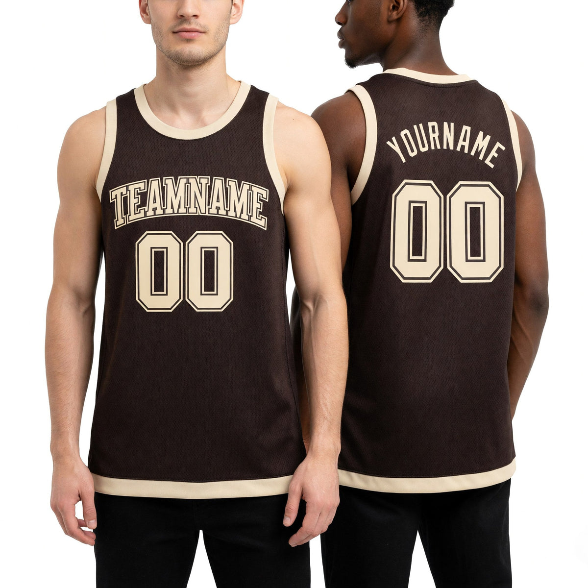 Custom Brown Cream Authentic Basketball Jersey worn front and back