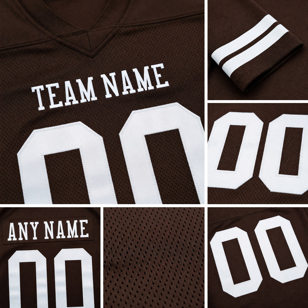 Custom Brown White Authentic Football Jersey detail
