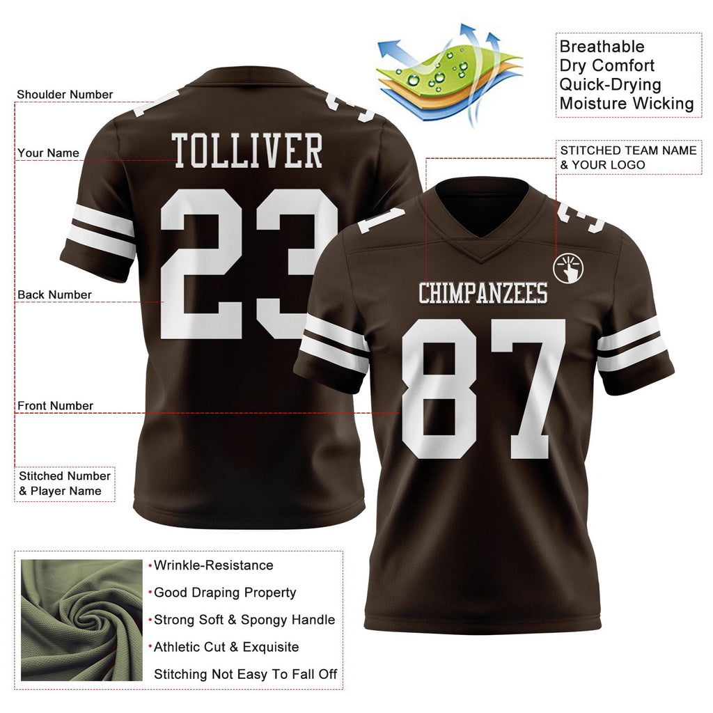 Custom Brown White Authentic Football Jersey photo 3