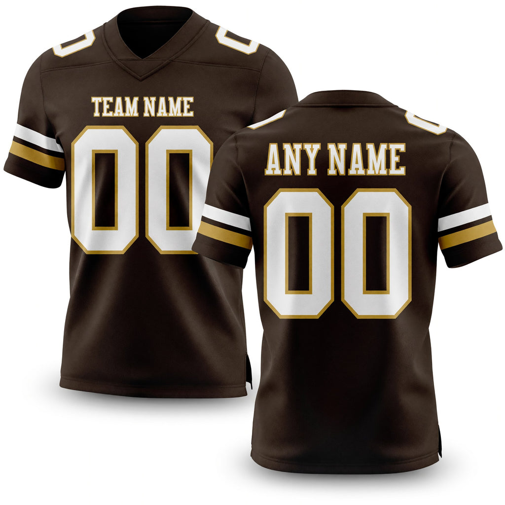 Custom Brown White-Old Gold Authentic Football Jersey