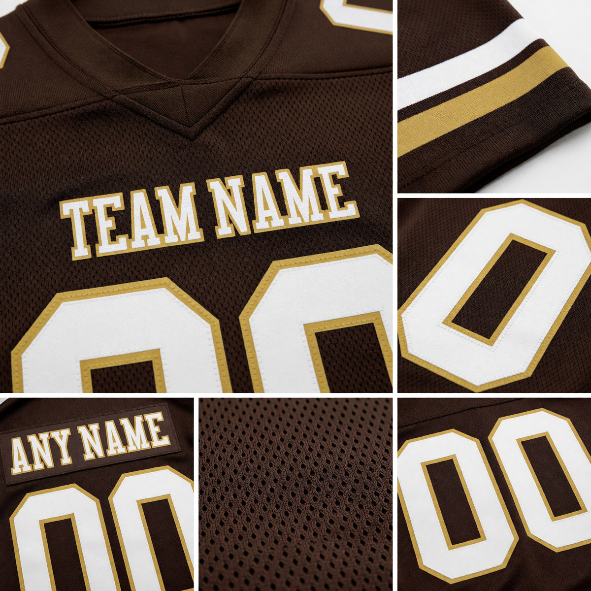 Custom Brown White-Old Gold Authentic Football Jersey detail