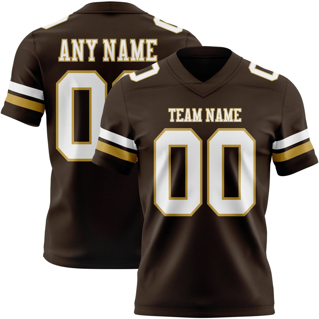 Custom Brown White-Old Gold Authentic Football Jersey photo 1