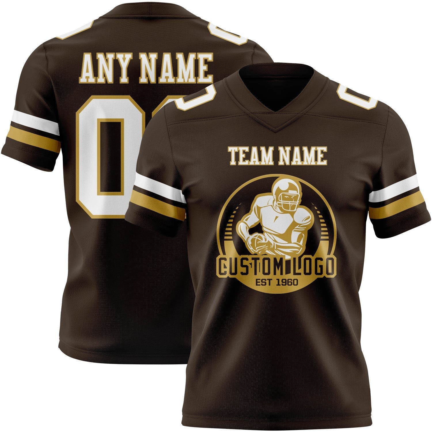 Custom Brown White-Old Gold Authentic Football Jersey photo 2