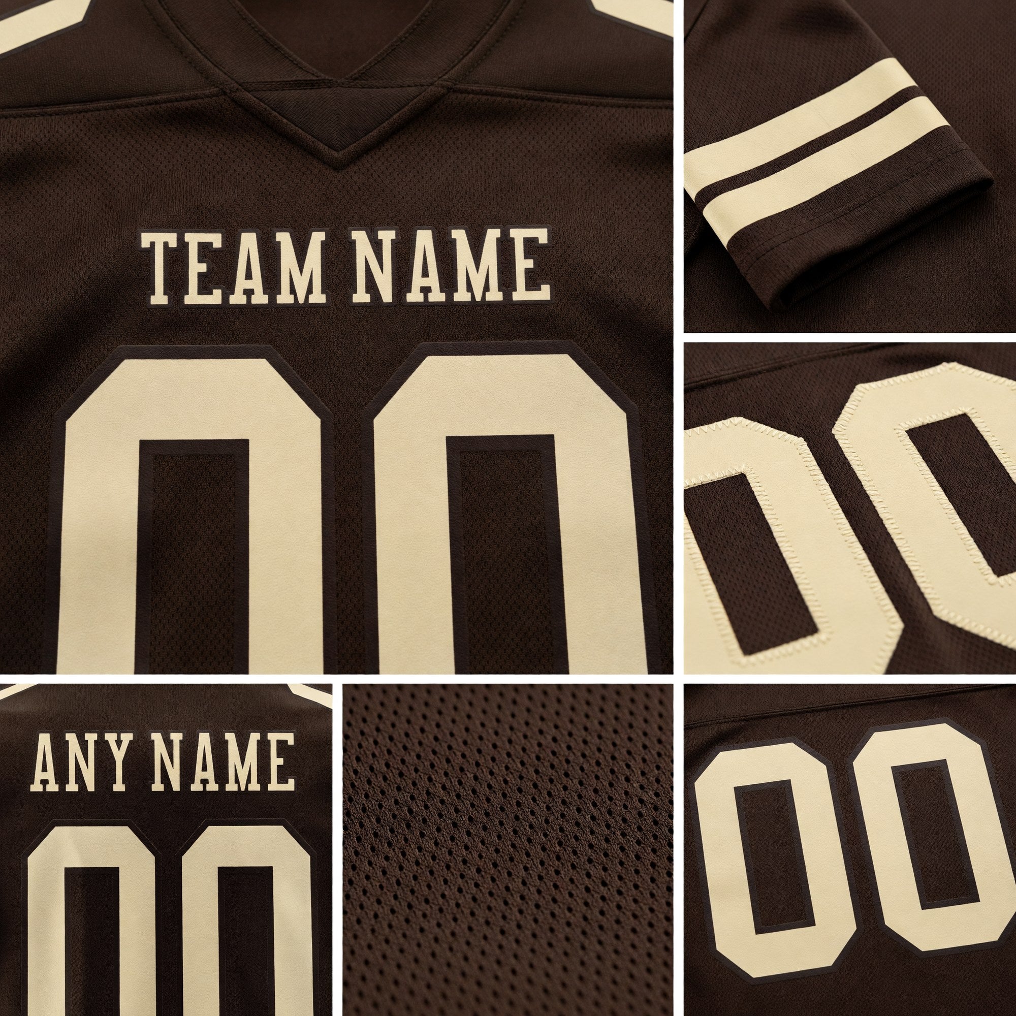 Custom Brown Cream Authentic Football Jersey detail