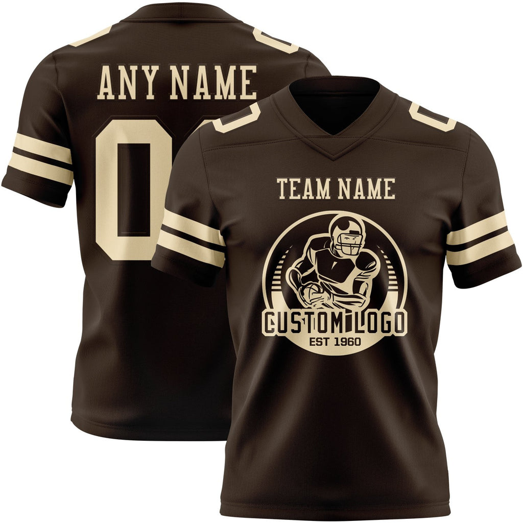 Custom Brown Cream Authentic Football Jersey photo 2