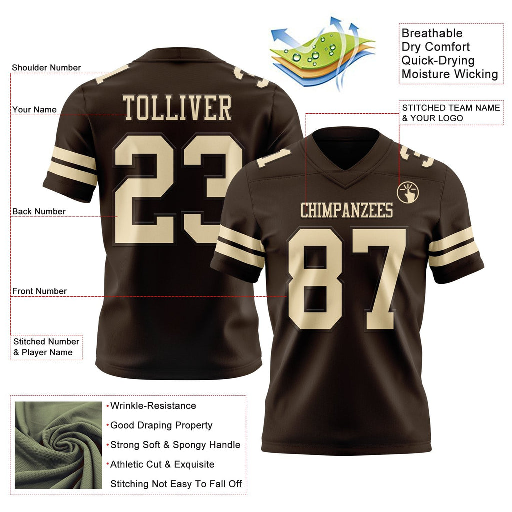 Custom Brown Cream Authentic Football Jersey photo 3