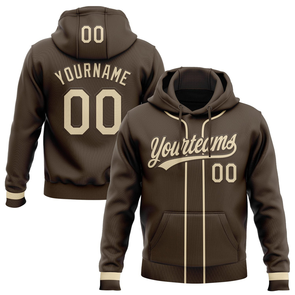 Custom Stitched Brown Cream-Brown Baseball Pullover Sweatshirt Hoodie photo 1