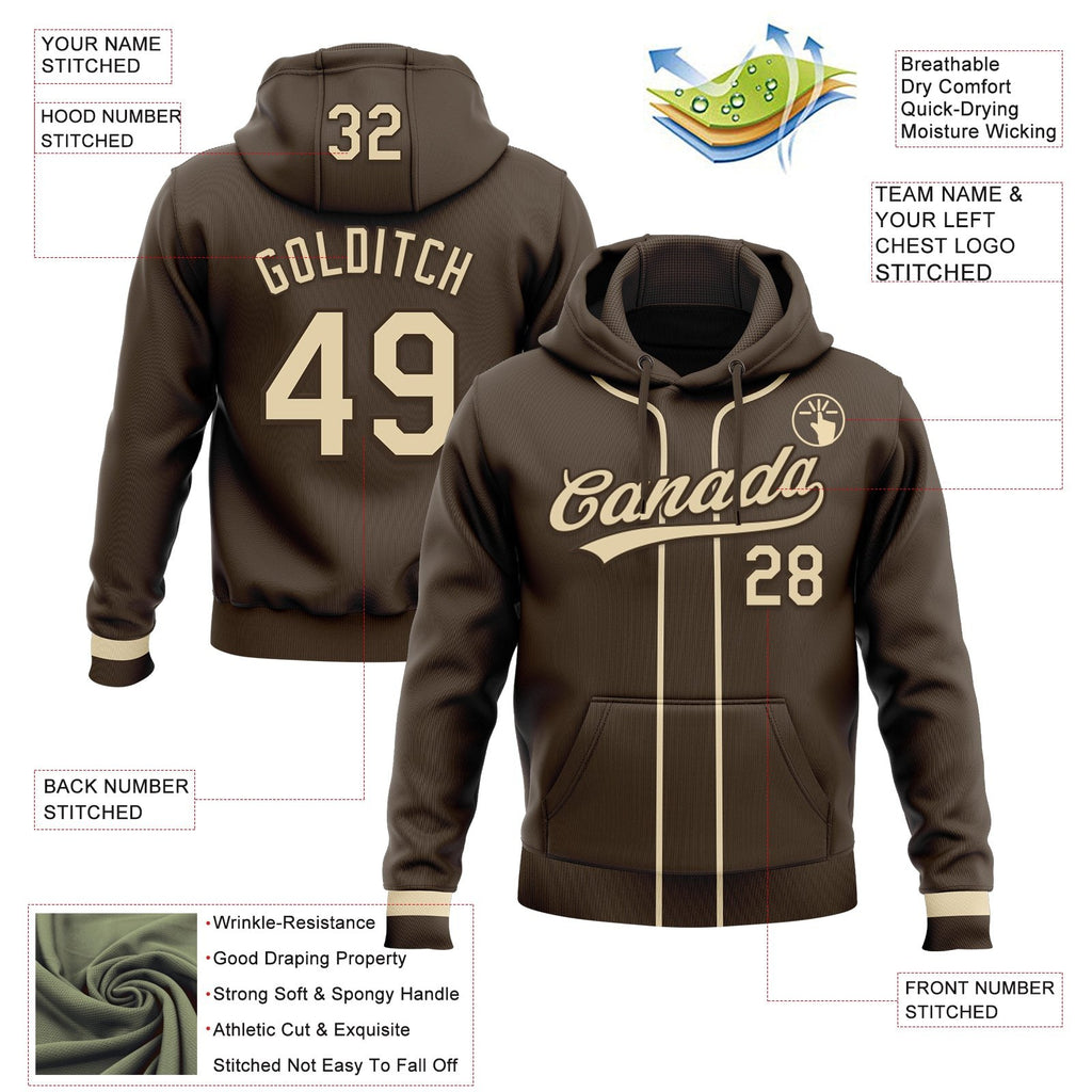 Custom Stitched Brown Cream-Brown Baseball Pullover Sweatshirt Hoodie photo 2