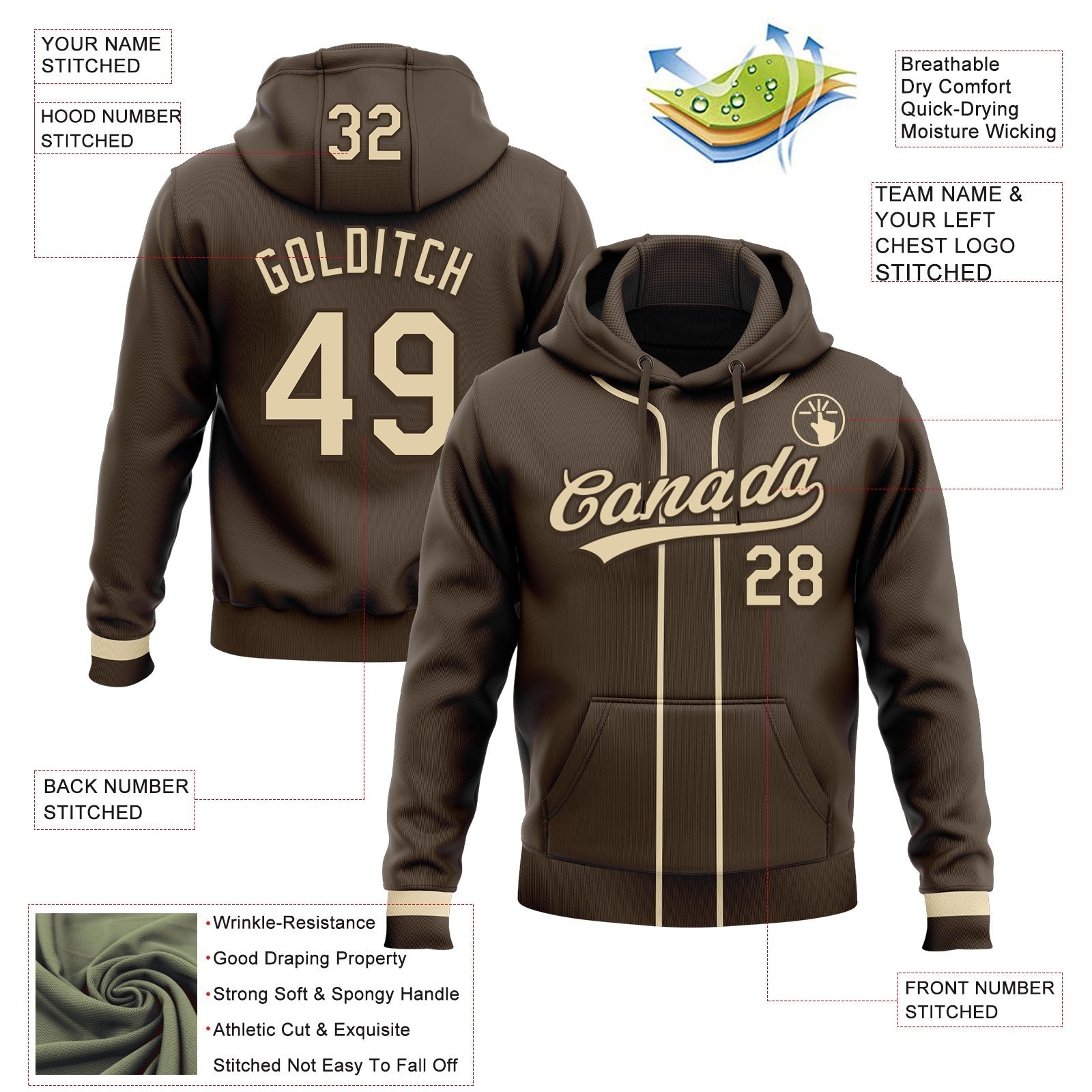Custom Stitched Brown Cream-Brown Baseball Pullover Sweatshirt Hoodie photo 2