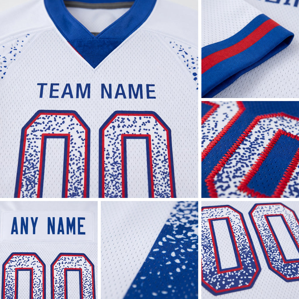 Custom White Royal-Red Drift Fashion Football Jersey detail