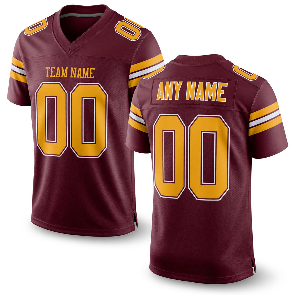 Custom Burgundy Gold-White Mesh Authentic Football Jersey