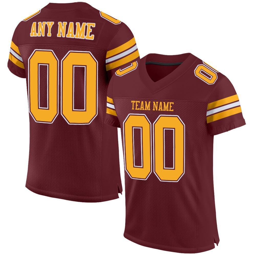 Custom Burgundy Gold-White Mesh Authentic Football Jersey photo 1