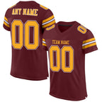 Custom Burgundy Gold-White Mesh Authentic Football Jersey photo 1