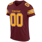 Custom Burgundy Gold-White Mesh Authentic Football Jersey photo 2