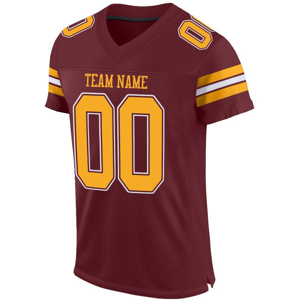 Custom Burgundy Gold-White Mesh Authentic Football Jersey photo 2