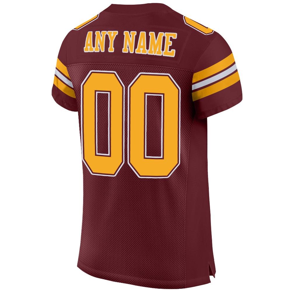 Custom Burgundy Gold-White Mesh Authentic Football Jersey photo 3