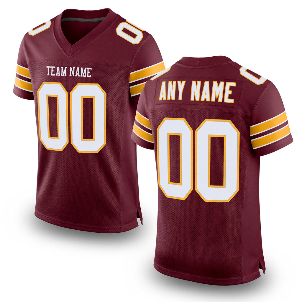 Custom Burgundy White-Gold Mesh Authentic Football Jersey