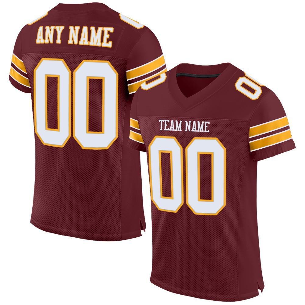Custom Burgundy White-Gold Mesh Authentic Football Jersey photo 1