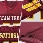 Custom Burgundy White-Gold Mesh Authentic Football Jersey photo 2