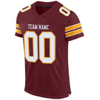 Custom Burgundy White-Gold Mesh Authentic Football Jersey photo 3
