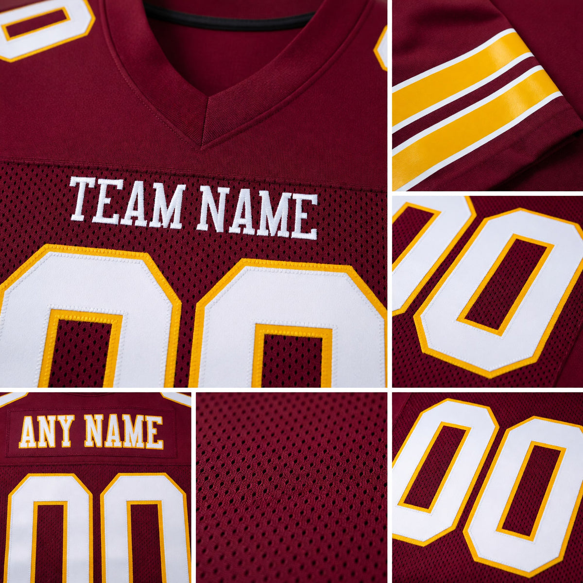 Custom Burgundy White-Old Gold Mesh Authentic Football Jersey detail