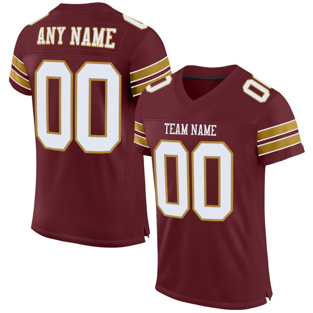 Custom Burgundy White-Old Gold Mesh Authentic Football Jersey photo 1
