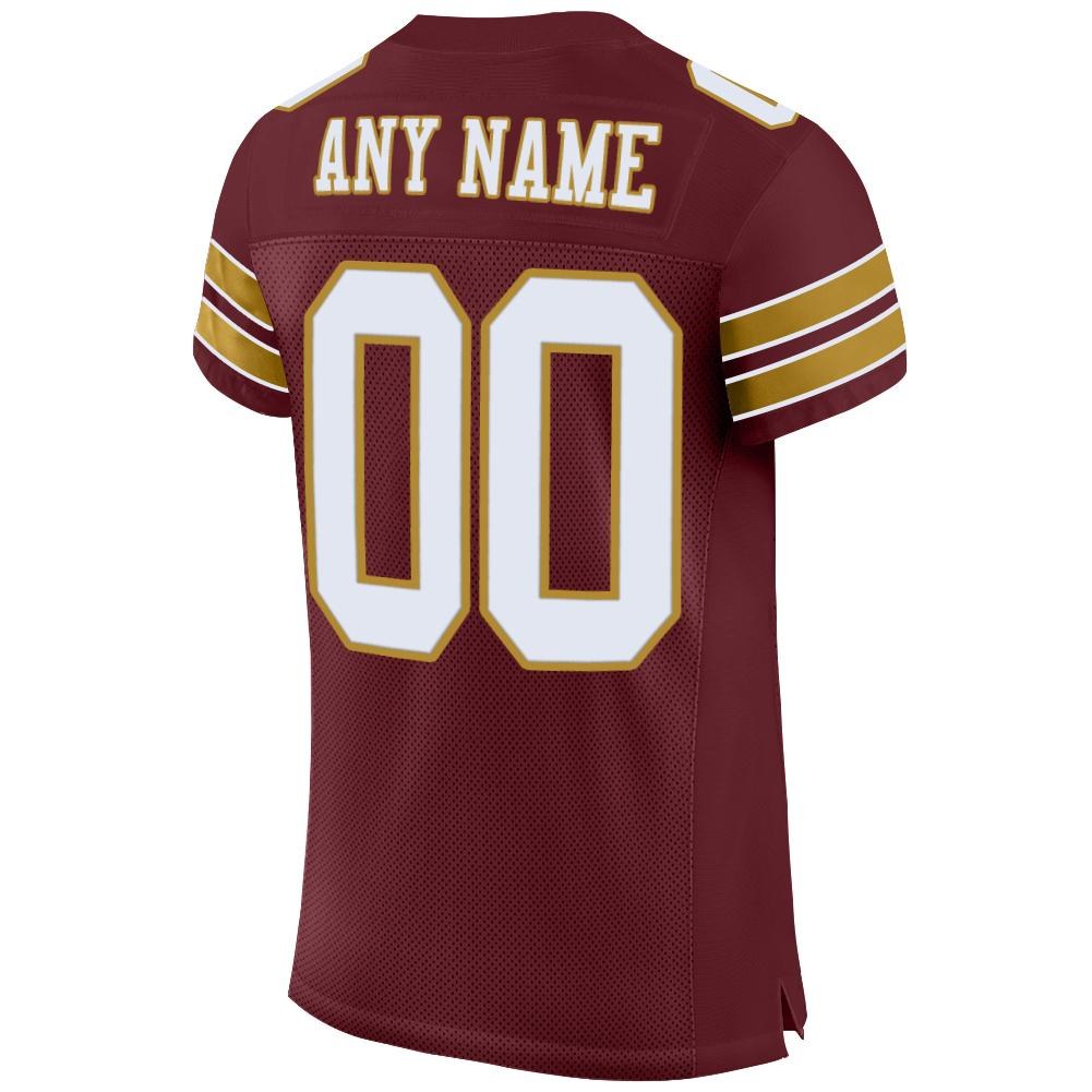 Custom Burgundy White-Old Gold Mesh Authentic Football Jersey photo 3