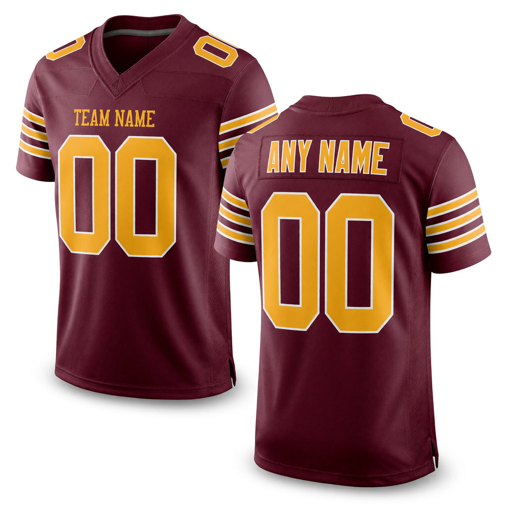 Custom Burgundy Gold-White Mesh Authentic Football Jersey