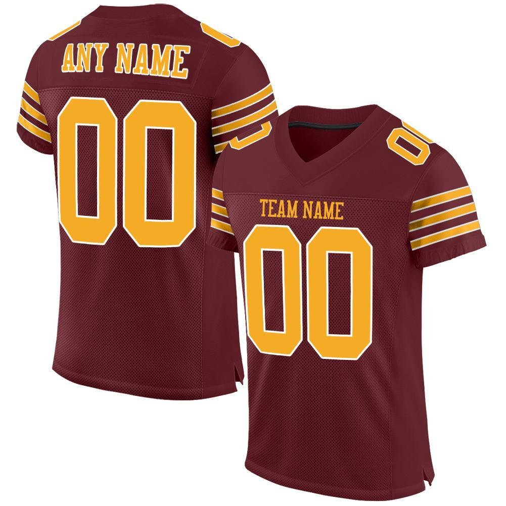 Custom Burgundy Gold-White Mesh Authentic Football Jersey photo 1