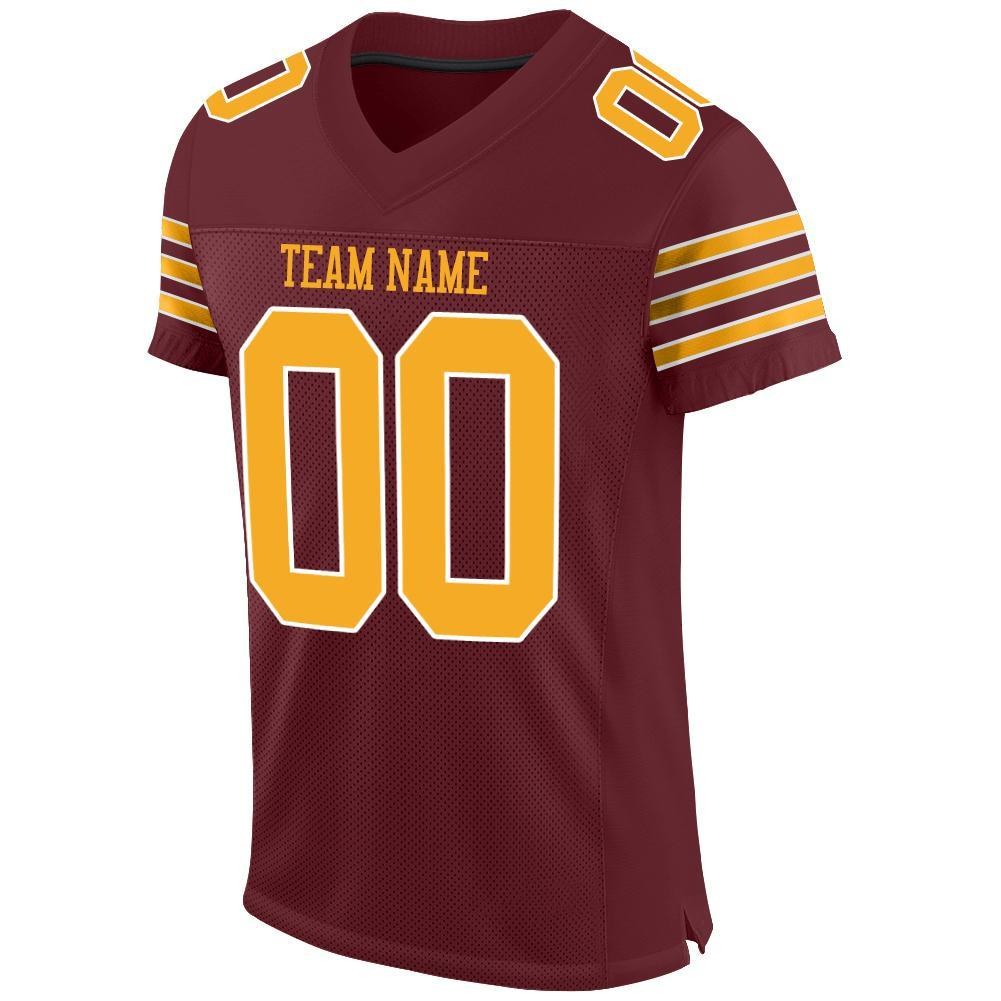 Custom Burgundy Gold-White Mesh Authentic Football Jersey photo 2