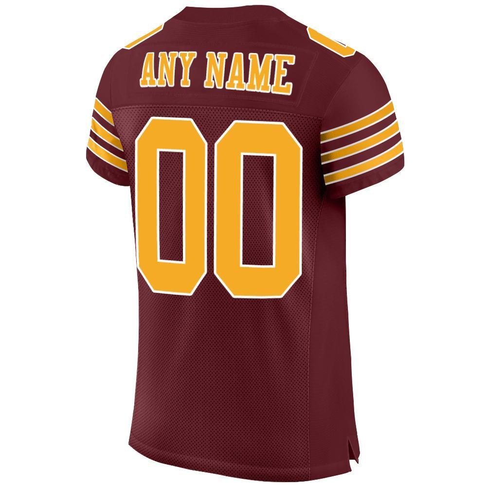 Custom Burgundy Gold-White Mesh Authentic Football Jersey photo 3