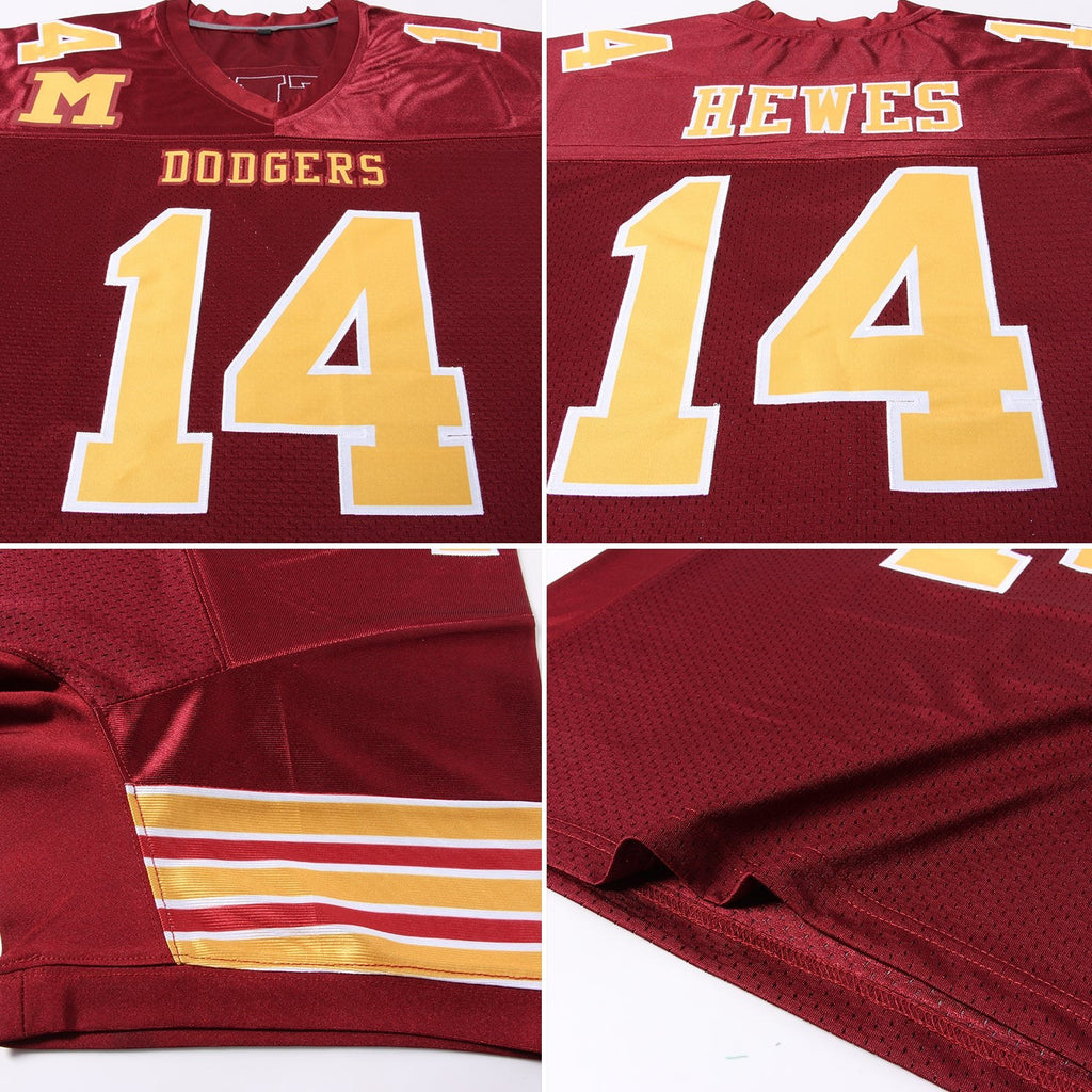 Custom Burgundy Gold-White Mesh Authentic Football Jersey photo 5